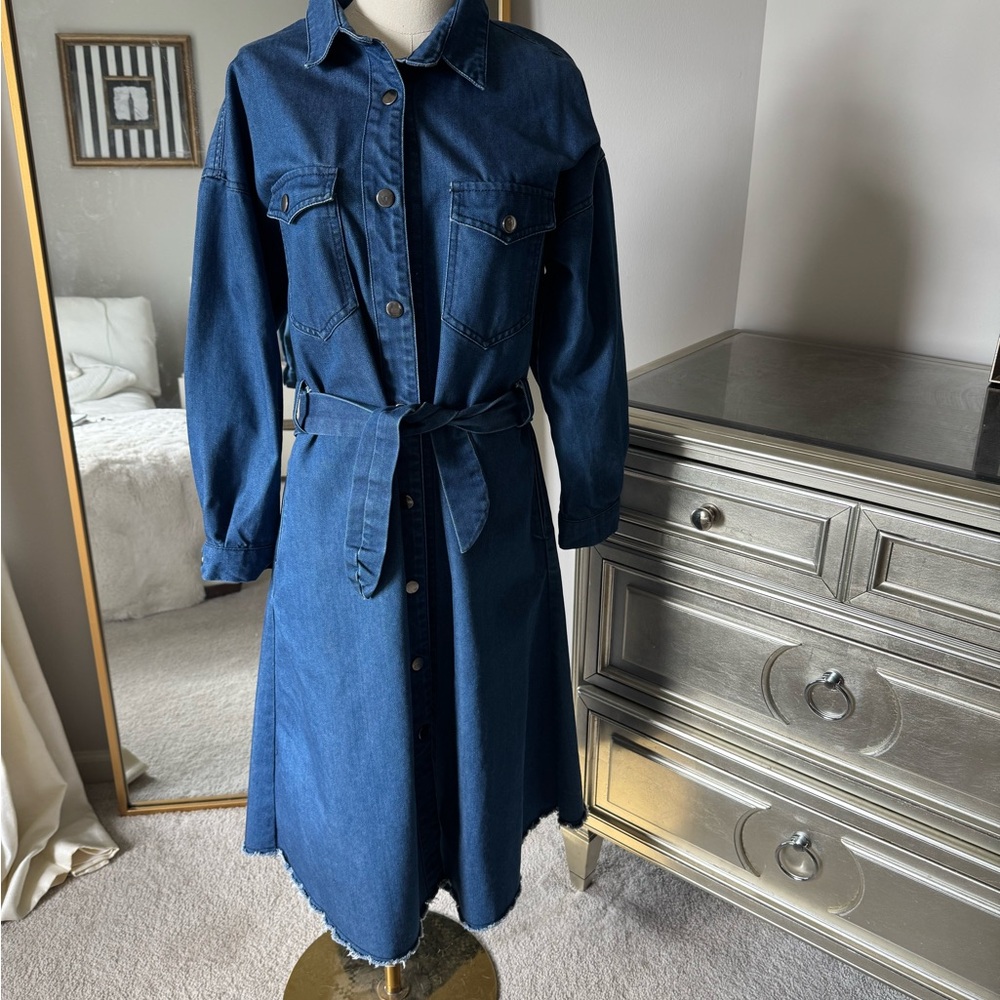 Denim Button-Up Belted Coat（high level）